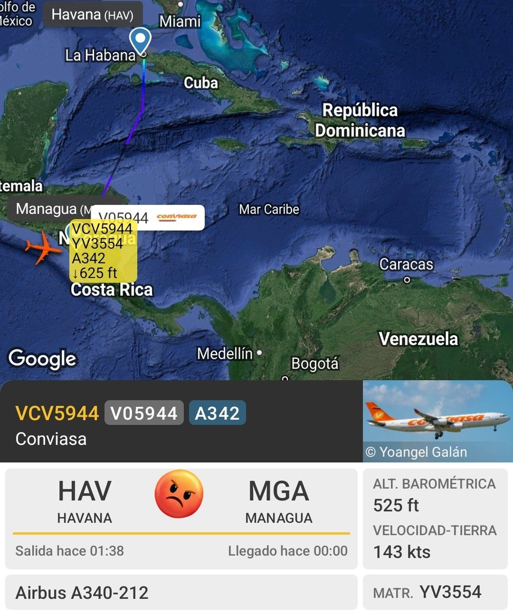 Arr3ch0's tweet photo. #YV3554 Caracas - La Habana  - Managua. https://t.co/6M9ISedJpy