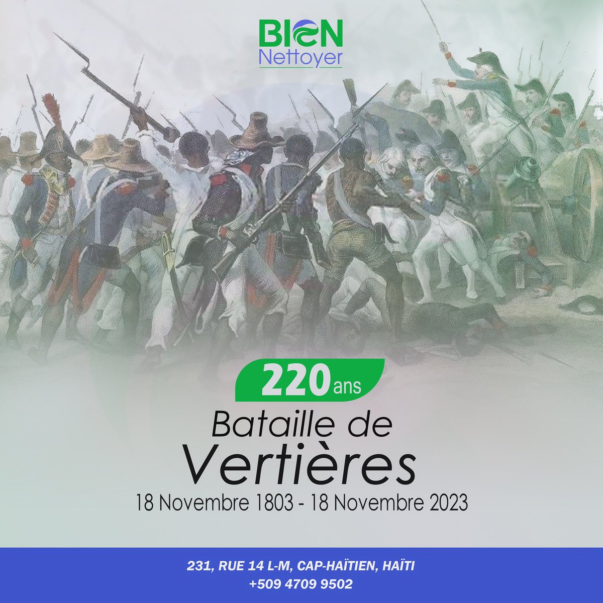 biennettoyer's tweet photo. Il y a 220 ans, à Vertières, un acte héroïque a marqué l'histoire. Les vaillants combattants ont démontré courage et détermination, forgeant ainsi un héritage indomptable. Aujourd'hui, nous honorons leur sacrifice et célébrons la victoire qui a façonné notre destinée. https://t.co/01xJsoptQC