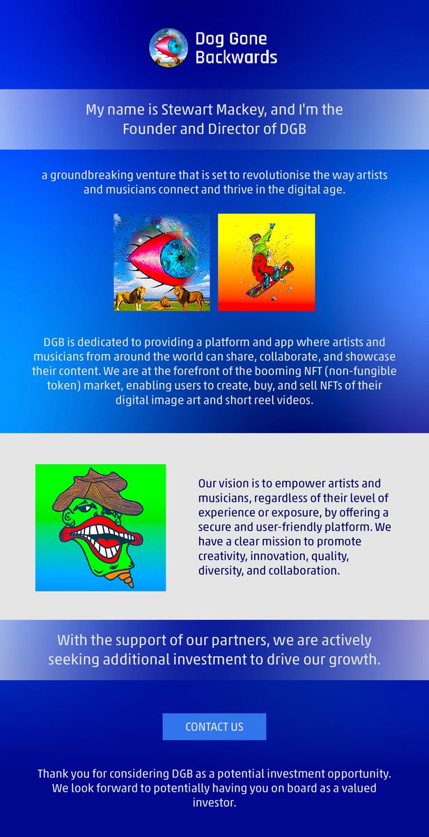 Dog Gone Backwards - Business Offer please fill out our Contact Us form from DGB website dgbnft.com and the founder will contact you right away thank you