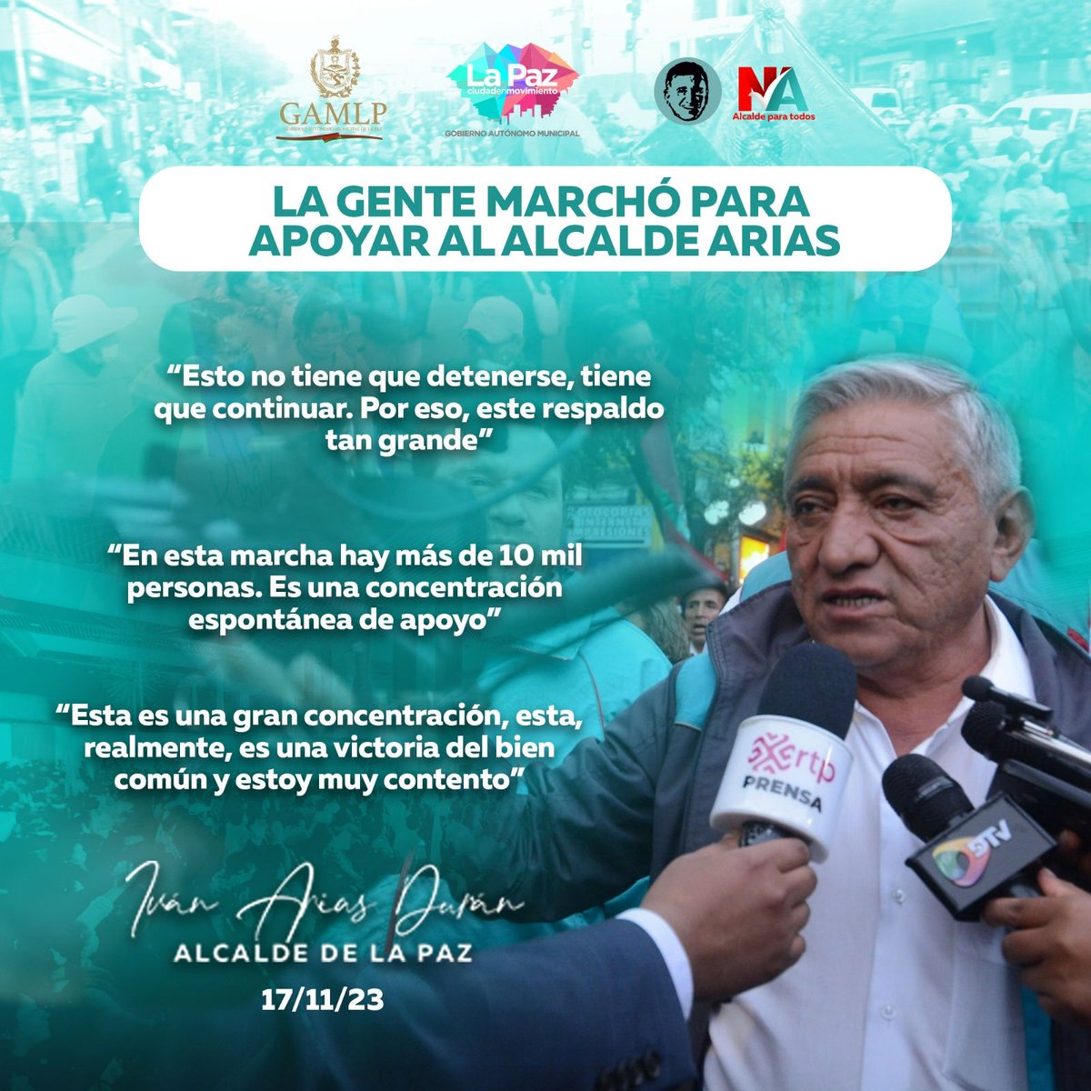 LaPazAlcaldia's tweet photo. Marcha en apoyo al alcalde #IvánArias. https://t.co/P4QlflL6lG
