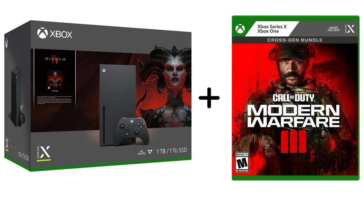 IGNDeals's tweet photo. If you're looking for an Xbox Series X this year, Walmart has the best deal going: Series X Diablo IV bundle with a physical copy of MW3, all for $489.99: https://t.co/wvLFsznbJL https://t.co/Bvnfz7MksZ