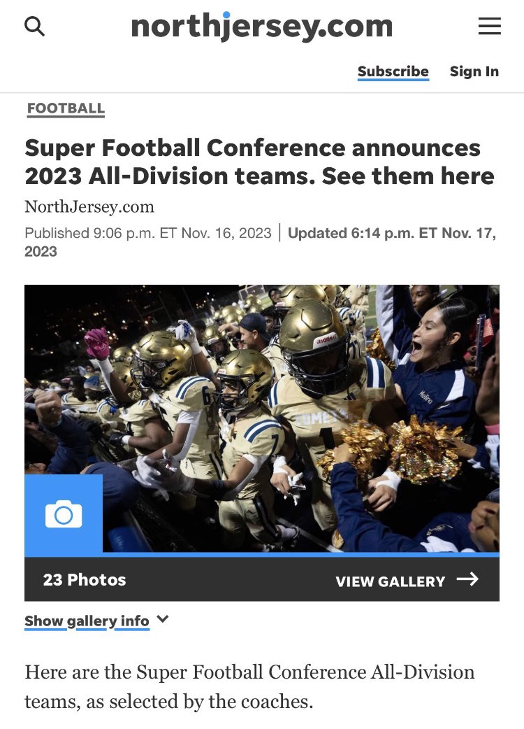 Oscar Crosbie Smyth (@ocrosbie42) on Twitter photo Very grateful to be selected for the 1st team all conference in the SFC freedom white division!
<a href="/MTCMountieFB/">Montclair High School Football</a>
<a href="/GageHammond12/">Gage Hammond</a>
<a href="/_LKA__/">NJ Kicking & Punting Coach / Tyler Logan | CSCS</a> Very grateful to be selected for the 1st team all conference in the SFC freedom white division!
<a href="/MTCMountieFB/">Montclair High School Football</a>
<a href="/GageHammond12/">Gage Hammond</a>
<a href="/_LKA__/">NJ Kicking & Punting Coach / Tyler Logan | CSCS</a>