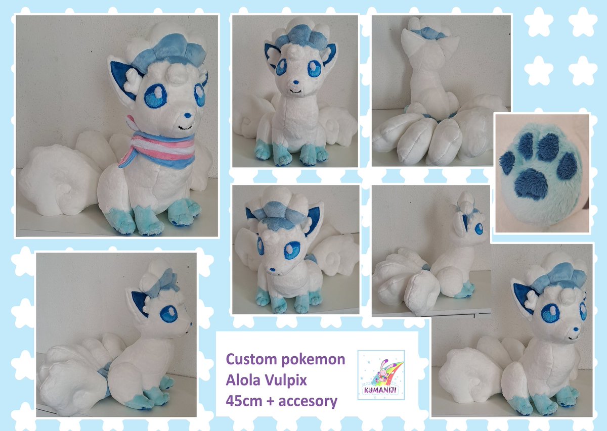 Kumaniji's tweet photo. Custom #pokemonplush #alolanvulpix + accesory in 45-50cm long
#handmade as always 😊💜
All face details are handsew
Soft, cuddle and portable size
#pokemon #handmadeplush #customplush #custompokemon #vulpixplush #alolanvulpixplush https://t.co/HIe3REW98Z