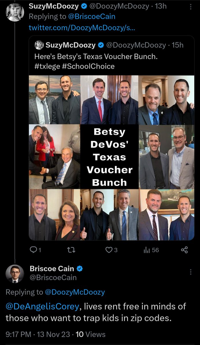 It's astounding how many politicians, like @Toth_4_Texas <a href="/BriscoeCain/">Briscoe Cain</a> <a href="/brianeharrison/">Brian Harrison</a> <a href="/mayes_middleton/">Mayes Middleton</a> are all bent out of shape about school choice now that lobbyists are lining their pockets but these same politicians can't point to any time prior to the lobbyists 💲💲💲 where