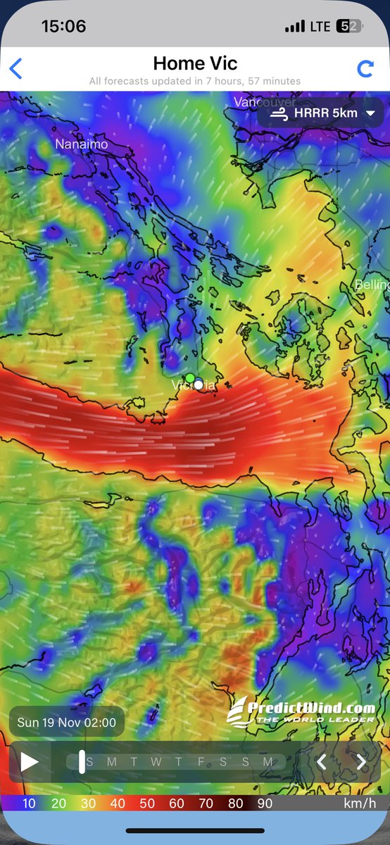 armelcastellan's tweet photo. #CloudAnimals in the meso low nebulous mood ahead of the full frontal wave tonight. 2am HRRR sfc wind output looking the dragon’s fire-y breath part! #BCWx #bcwind https://t.co/IqpZjta45j