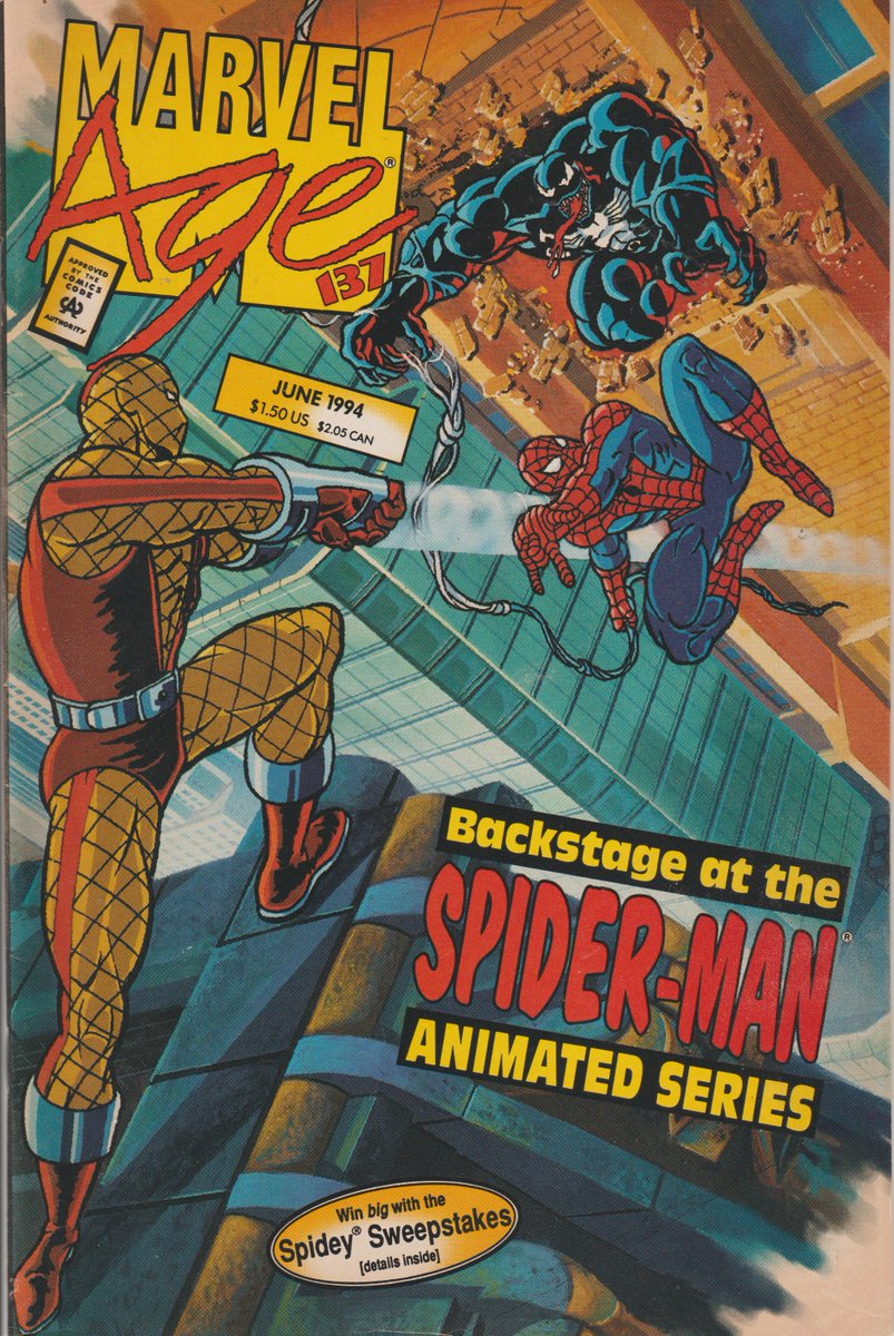 #Marvel Age celebrating the #SpiderMan animated series with a cover featuring Spidey dealing with #Venom and Shocker.  #comcibooks