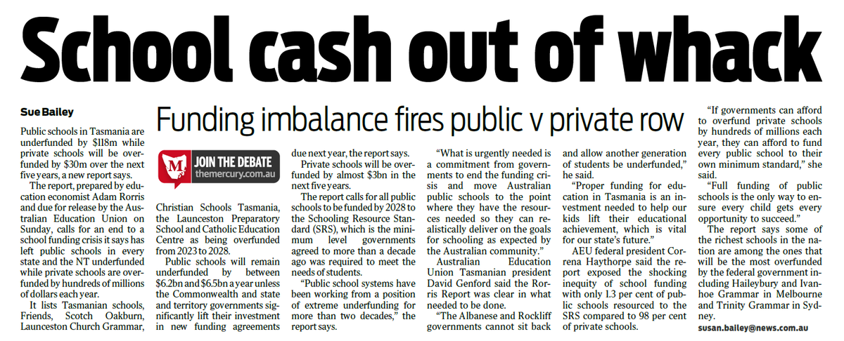 "What is urgently needed is a commitment from governments to end the funding crisis and move Australian public schools to the point where they have the resources needed so they can realistically deliver on the goals for schooling as expected by the Australian community.” #auspol