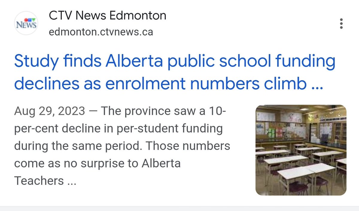 GCarabine's tweet photo. .@ABDanielleSmith @Alberta_UCP 
"...13 quarters of out migration..."

2020/21 - 734,794 students 
2021/22 - 745,770 students
2022/23 - 766,280 students
2023/24 - >766,280 students

#MyClassSize
Chem 20 - 37 students
Sc 10 - 36 students

Alberta's children deserve better.
#abpoli https://t.co/uNpdLBqoCj