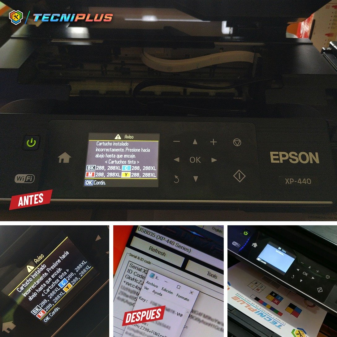 Epson XP-440
..no detectaba los cartuchos de una adaptación de tinta continua; Ya que contaba con dampers sin chip. Procedimos a reinstalar un nuevo firmware para dicho modelo + su clave de activación (de pago $) gracias a nuestros amigos de INKCHIP.