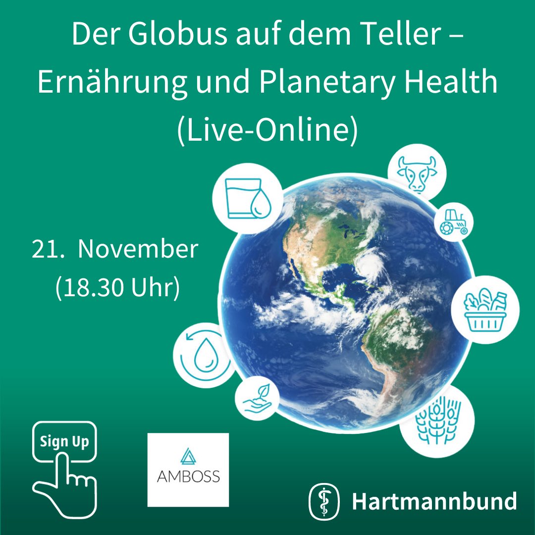 Hartmannbund's tweet photo. Die Art und Weise, wie unser #Ernährungssystem aufgestellt ist, wirkt sich enorm auf #Umwelt/#Gesundheit aus. Wir freuen uns auf ein spannendes Seminar u. a. mit @KlimaGesundheit. 🌱 https://t.co/FNTl2iDDVj https://t.co/Z8tTqhCKCh