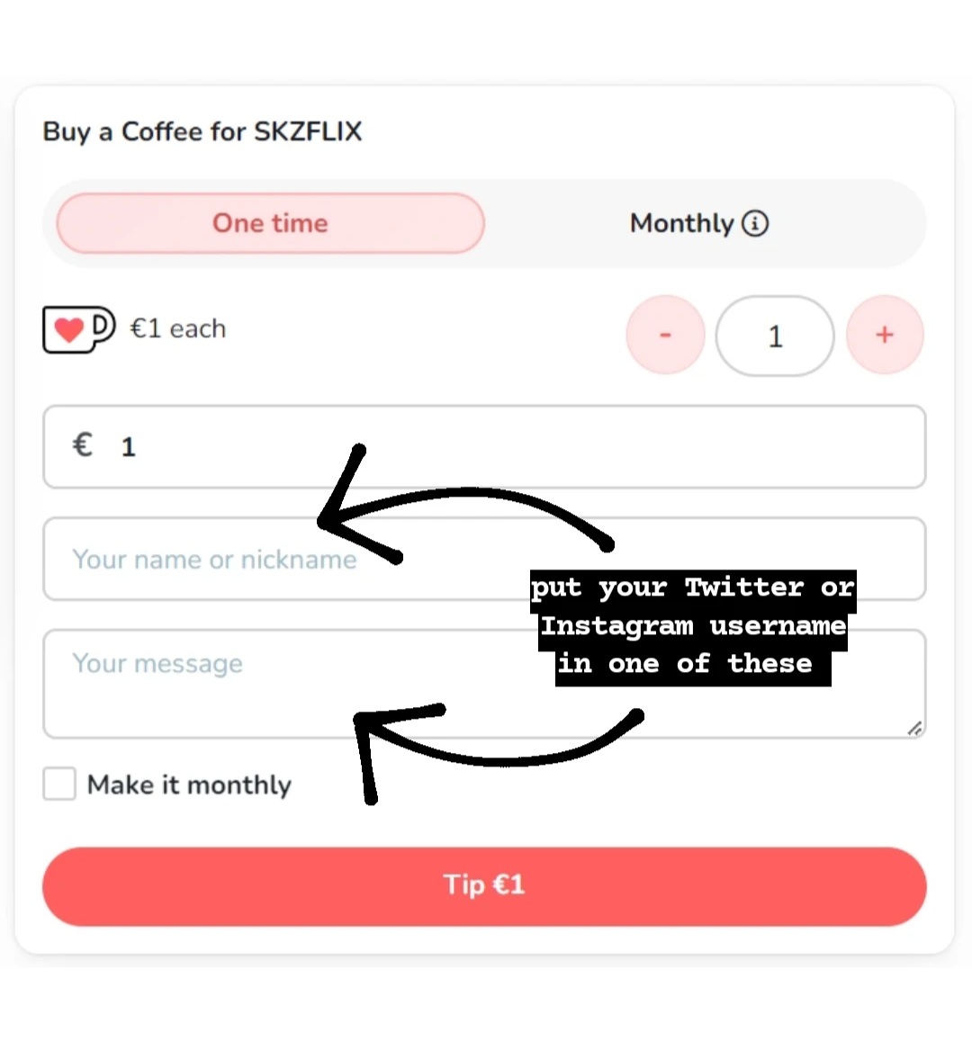 realSKZFLIX's tweet photo. How to participate:

- Go to SKZFLIX ko-fi page and click on "tip"  https://t.co/BLrg6XBD12

- 1 tip = 1 raffle ticket = 1 €

- You can get as many tickets as you want! 

- DON'T FORGET to add your username so we can contact you (check the photo below)

- Retweet and share! https://t.co/I0UrMomLbB