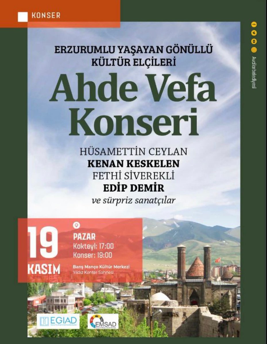 HalisTopal's tweet photo. Biri Birinden Kıymetli Erzurumumuzun Değerli Ve Kıymetli
Çınarları İçin Düzenlenen
AHDE VEFA Programı İçin
Sanatçı Hemişehrilerim ile
Beraber Olacağız Tüm Hemşehrilerimizi Davet Ediyoruz …
EMSD YÖNETİM
#halistopal #erzurum #hınıs #dadaş #tekman #istanbul #konser #düğün https://t.co/j66XCrD9HY