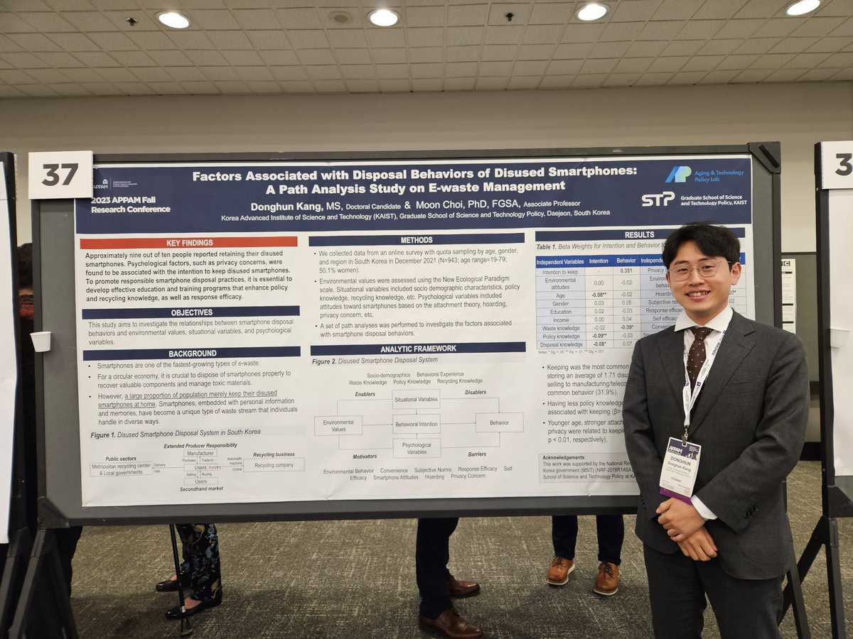 atpolicylab's tweet image. “Factors Associated with Disposal Behaviors of Disused Smartphones: A Path Analysis Study on E-waste Management” by Donghun Kang and Moon Choi

#APPAM #2023APPAM