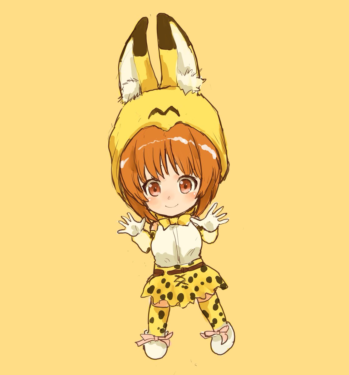 サーバルキャットとサーバル西住殿。サーバルは高い跳躍から獲物(小動物)を仕留める狩で有名ですね。 