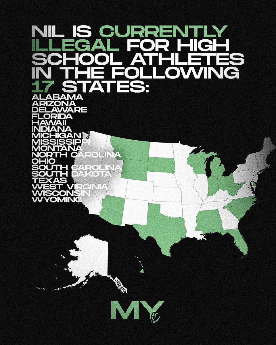 My15NIL's tweet photo. If you’re an athlete committing to a school that DOESN’T play in one of these 17 states, visit our website now to learn how to capitalize on your NIL, risk-free!

#NIL 
#ItsMy15 
💵 https://t.co/bUcmP3mLJi