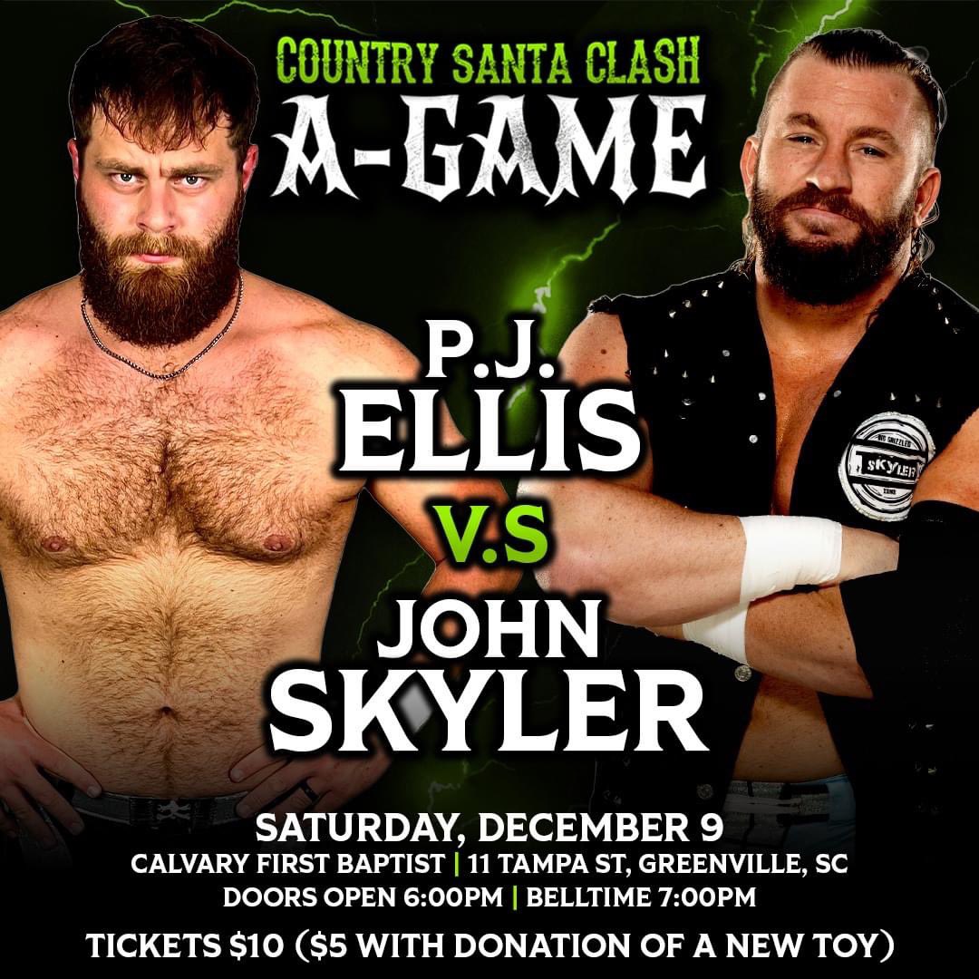 3CountPro's tweet image. ⚡ MATCH ANNOUNCEMENT ⚡

Last week, @PJEllis6 issued an open challenge to anyone willing to face him at Country Santa: A-Game. Yesterday, the call was answered by Impact/TNA Wrestling's own @TheJohnSkyler! This is bound to be a clash of the titans that you DON'T want to miss!