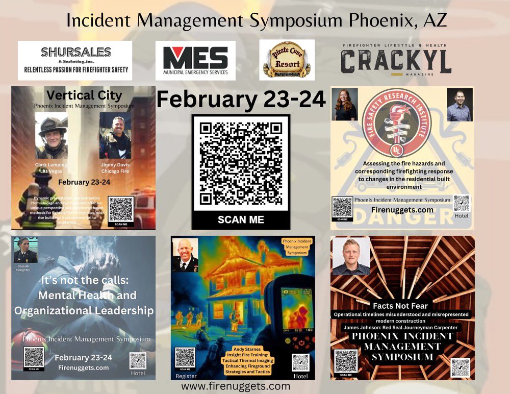 FireNuggetsCom's tweet photo. Come out to Phoenix to see some of the greatest instructors the fire service has to offer, educating you in a beautiful city! Follow the QR codes or go to https://t.co/TX9mz4CyPX to register today! https://t.co/K8vTUIqte7