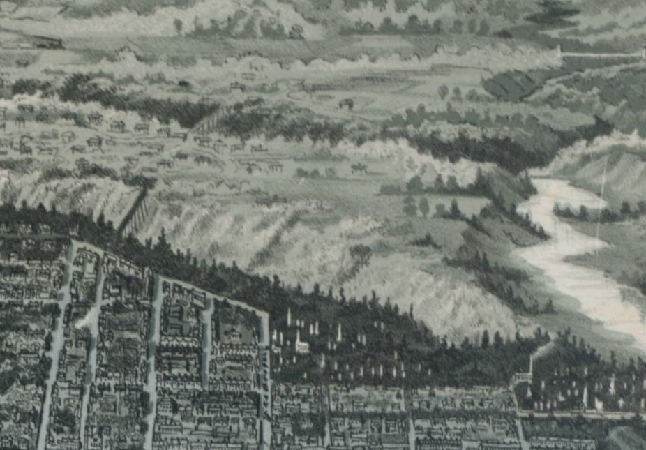 BobGeorgiouTO's tweet image. Castle Frank ridge is an interesting landform. (1886 Bird's Eye View of #Toronto.)