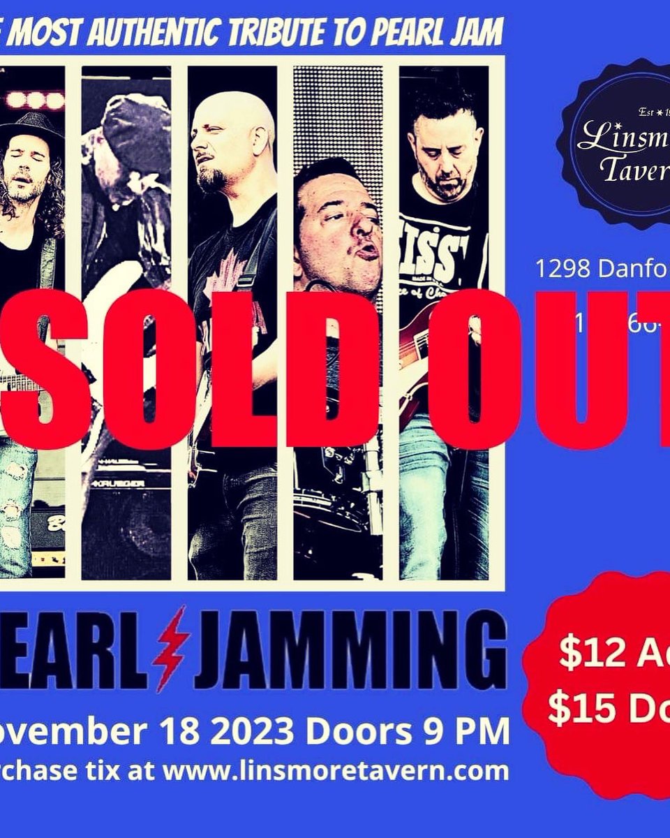 Another Sold Out Saturday night at the Linsmore with the most authentic Tribute to Pearl Jam, Pearl Jamming! Also performing tonight is The Foragers! Tonight is going to be Epic! These two bands are phenomenal! @EastYork_TO @DanforthTweets @DanforthAvenue @WhatsUpTOMag @blogTO