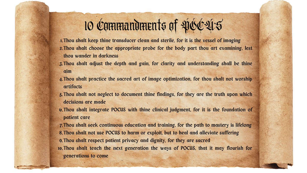 I love these "10 Commandments of #POCUS" from <a href="/PaulAtkinsonEM/">Paul Atkinson</a>, just published online in <a href="/CJEMonline/">CJEM</a> 
Sage advice, Paul!
doi.org/10.1007/s43678…