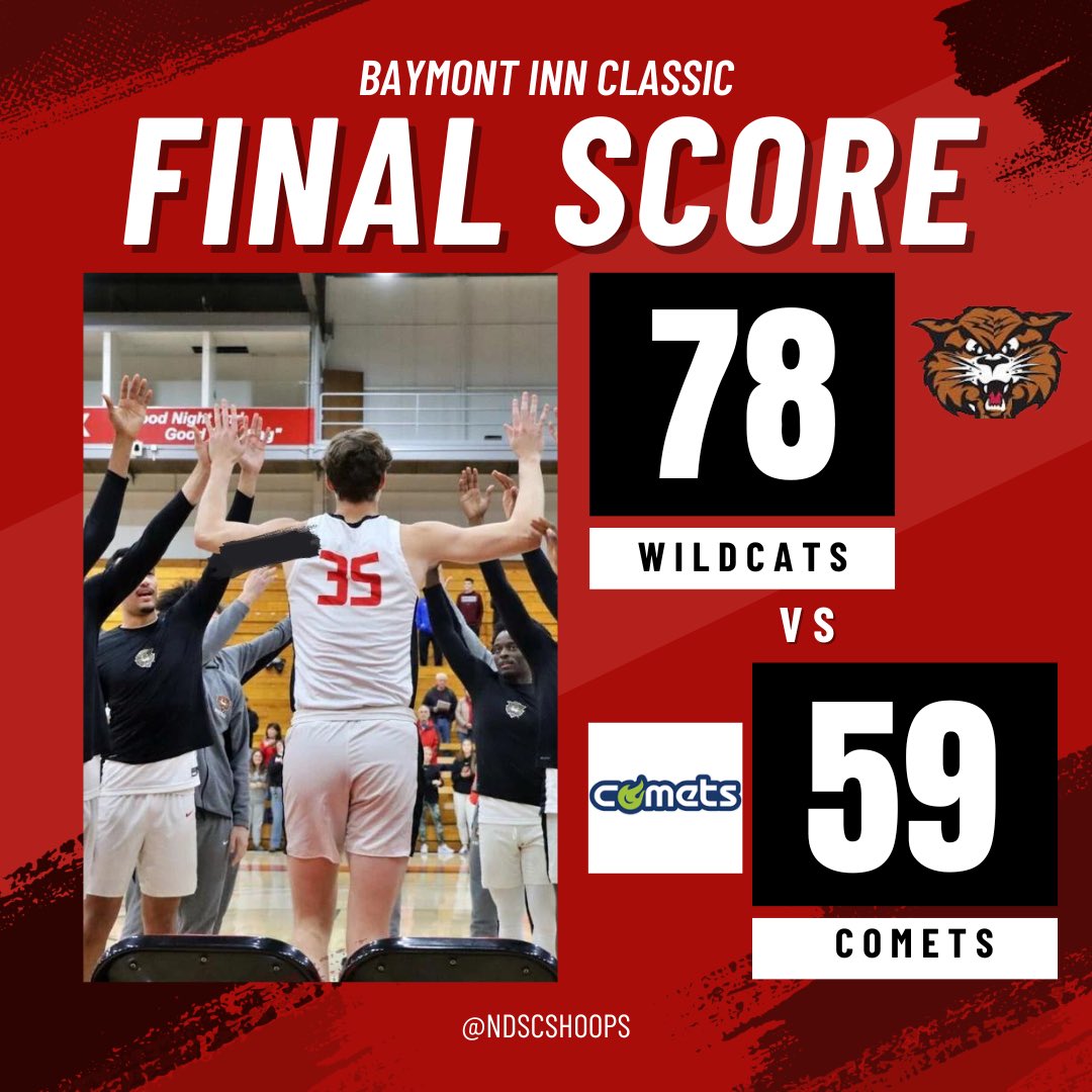 Great win. Stats: <a href="/peytonnewbern1/">Peytonnewbern1</a> 25 pts, 9 rebounds, 8 assists. <a href="/CalvinSisk/">calvin sisk</a> 19 points, 14 rebounds and 6 blocks and <a href="/Williams_Aaron3/">Aaron Williams Jr.</a> 15 points. Got some time off then back to it Wednesday on the road at DCTC. #NDSCSWildcats