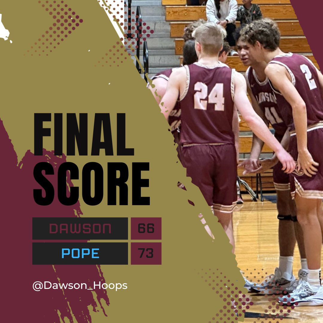 Final

Your Tigers lost a close one to the Pope Greyhounds 66-73. Dawson County will be back in action Monday evening in the 2nd round of the North Forsyth Raider Classic.
