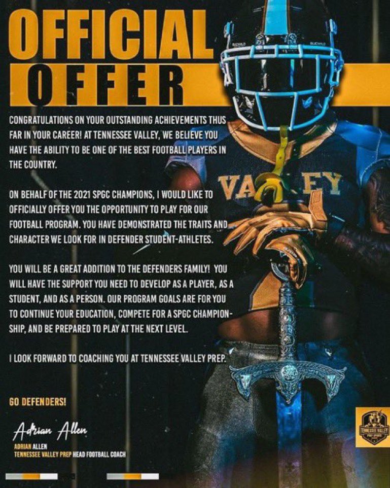 Nick Garth (@nicholasgarth04) on Twitter photo #AGTG Blessed to Receive My First Offer from Tennessee Valley Prep <a href="/page21marcus/">Marcus Page Sr</a> <a href="/AdrianA14341147/">Adrian Allen</a> <a href="/TannerHighScho1/">Tanner High School Football Recruiting</a> #AGTG Blessed to Receive My First Offer from Tennessee Valley Prep <a href="/page21marcus/">Marcus Page Sr</a> <a href="/AdrianA14341147/">Adrian Allen</a> <a href="/TannerHighScho1/">Tanner High School Football Recruiting</a>