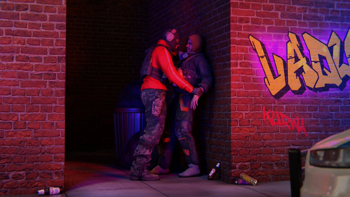 LizzieStyx's tweet photo. #chumsko
First an idea, then beautiful render by @xbruised_peachx and finally a fic 🤲
Graffiti artist Chuy and security guard Gromsko at risk of getting in trouble with law come up with the perfect way to get cops to look away from the freshly made art 🤭 https://t.co/mWYA8hDuZt https://t.co/S6Uf1HpyJP
