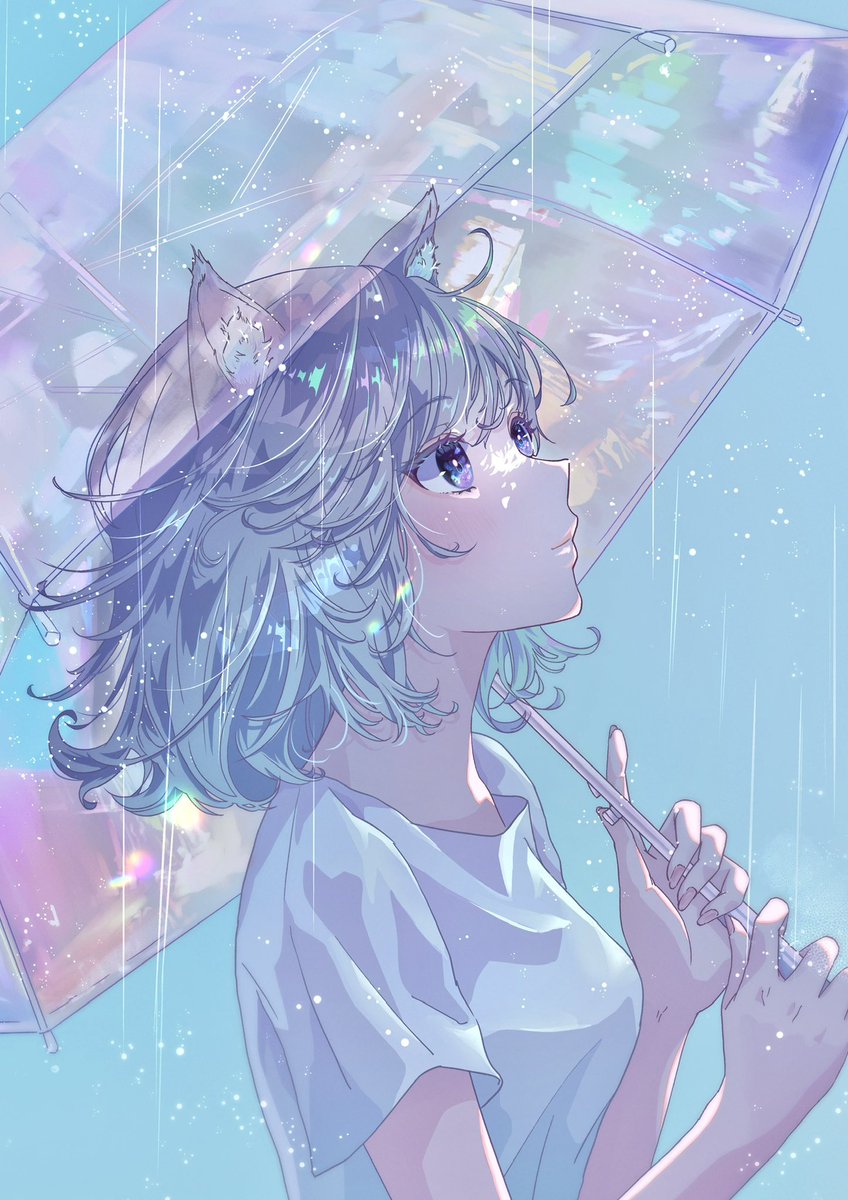 1girl transparent solo transparent umbrella animal ears umbrella looking up  illustration images