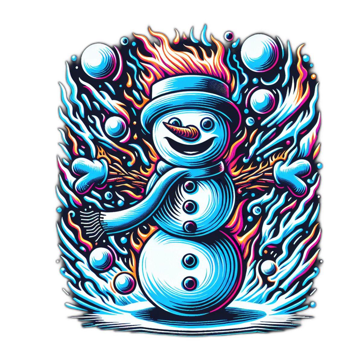 merchdesignai's tweet image. Frost and Flame snowman design #amazonmerch #redbubble #printondemand #aiart #winter #snow #snowman