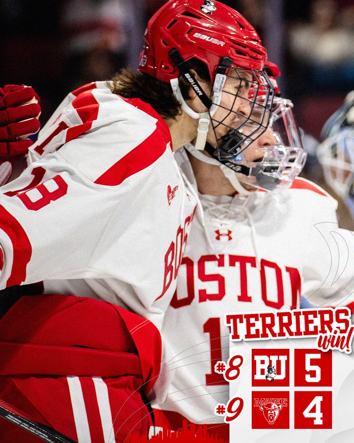 Terriers complete weekend sweep of Maine with 5-4 win; Women edged by Providence