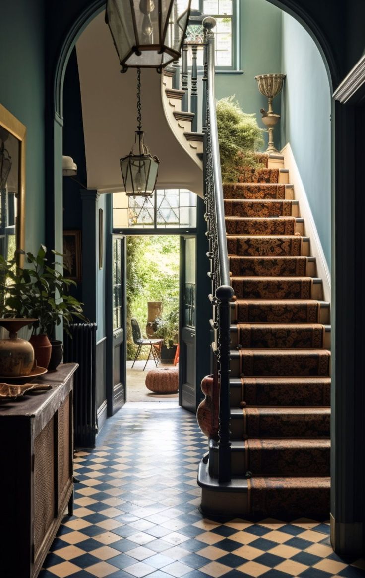 This place is a hidden treasure in the city! 🏰🌿🏰 It's like a fortress surrounded by a beautiful garden! I adore the contrasting black and white flooring and the vibrant blue wall! #interiordesigninspo #dreamhomegoals 😍