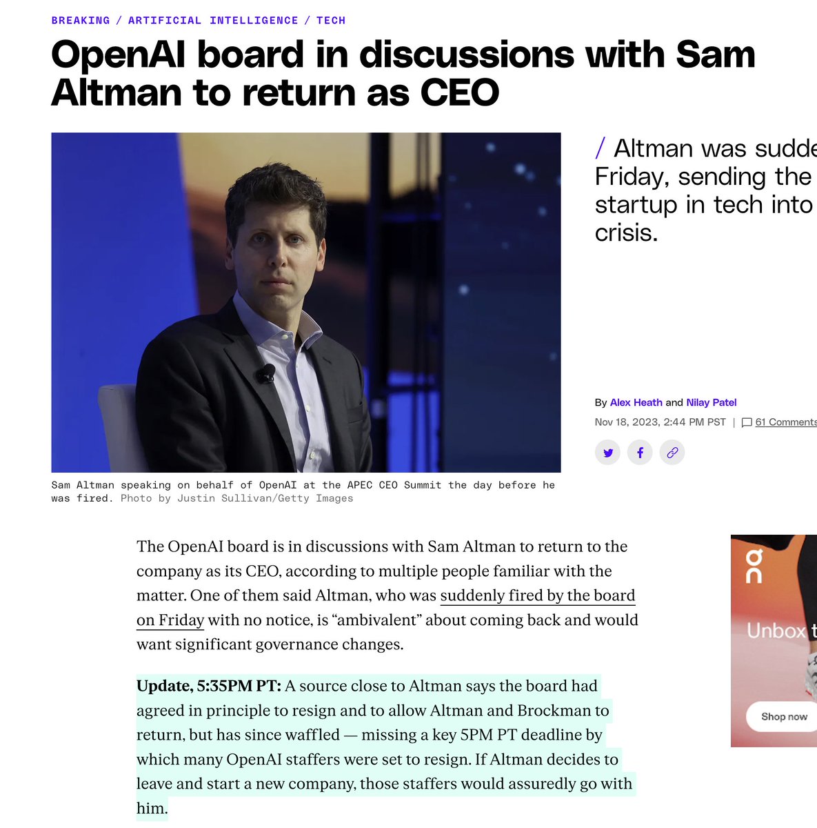 rowancheung's tweet image. 🚨 NEW UPDATE: 

The staff at OpenAI set a 5PM deadline for the entire board to resign, or else they quit and join Sam in his new company.

It's currently 1 hour past that deadline.

More updates coming soon...