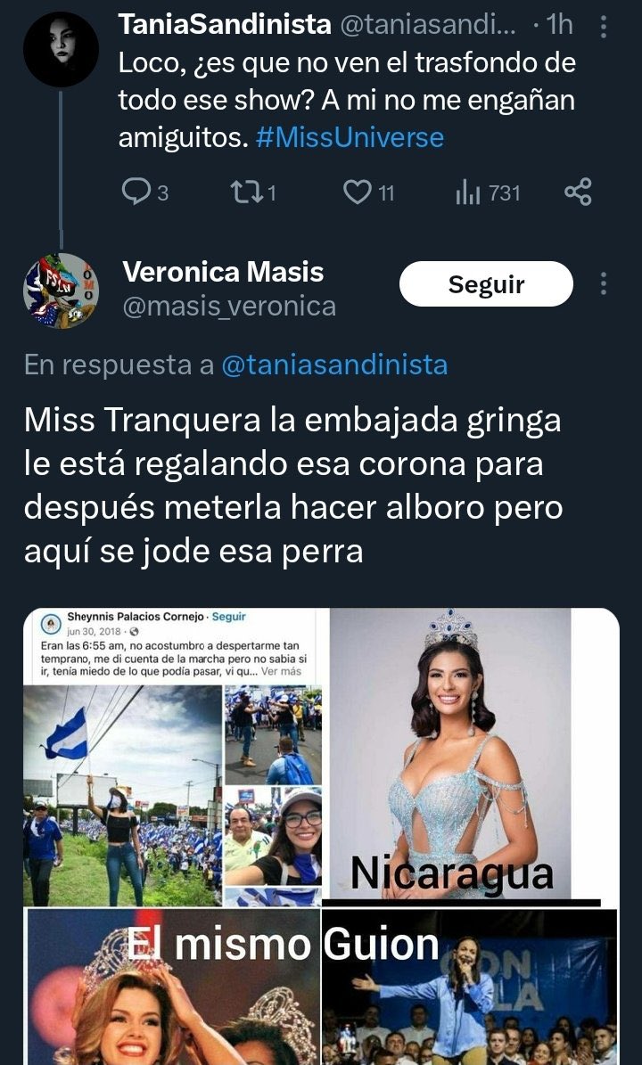 FlacaExplosiva's tweet photo. Que todo el pueblo lo sepa!

Por favor que alguien le haga saber a la familia de Miss Universo que marquen su línea de protección por que las turbas andan sueltas y los delegados aprovechando el momento para ensuciar el gran trabajo que ha hecho la chavala! https://t.co/6XCyTC3uuf