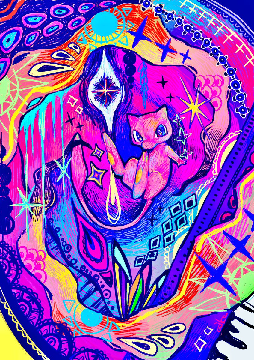 colorful pokemon (creature) no humans sparkle blue eyes traditional media abstract  illustration images