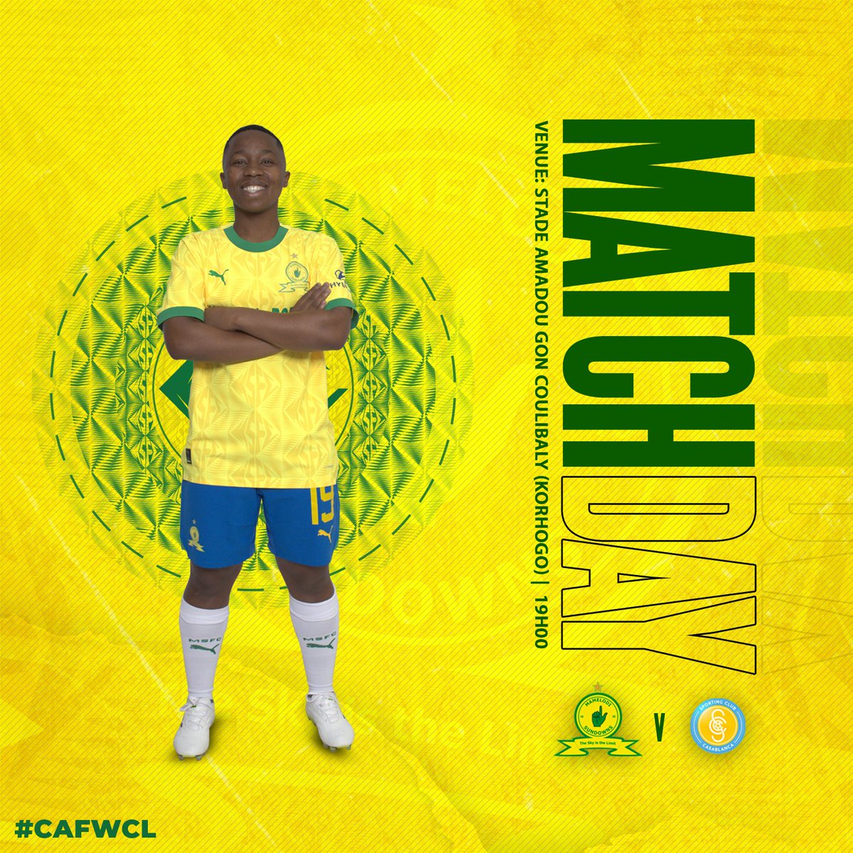 SundownsLadies's tweet photo. 🚨𝙂 𝘼 𝙈 𝙀 𝘿 𝘼 𝙔🚨

🆚 Sporting Club Casablanca 
⏰ 19H00 CAT / 17:00 GMT
🏟 Stade Amadou Gon Coulibaly Stadium
🏆 CAF Women's Champions League
📺 SABC / CAF TV
📲 Follow Us on X For Live Updates

#SundownsLadies #CAFWCL https://t.co/uUu7n9WkjX