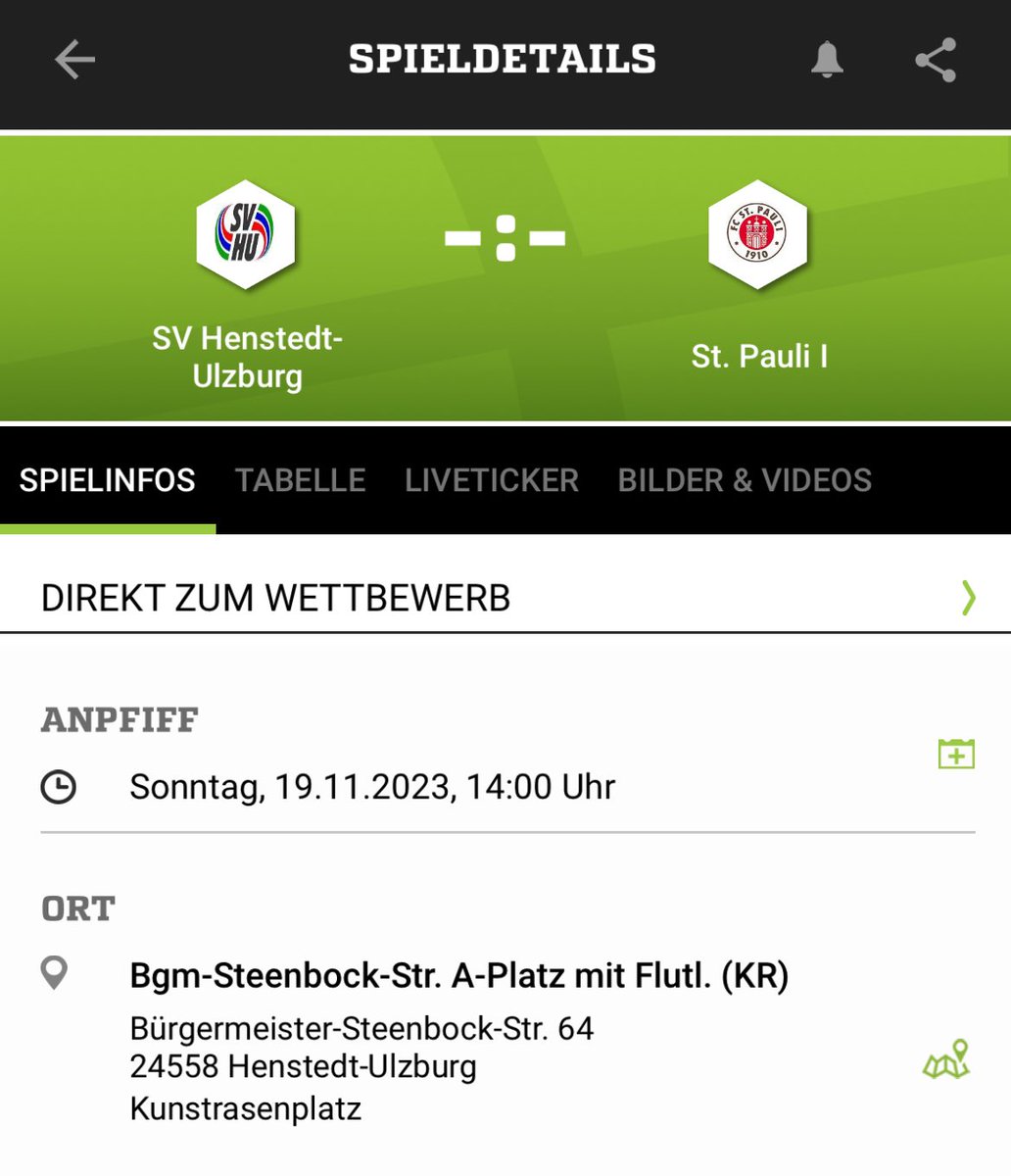 Achtung:
Das Spiel der #FCSP1Frn in Henstedt-Ulzburg wurde vom Beckersbergstadion an die Bürgermeister-Steenbock-Straße auf Kunstrasen verlegt.
#FCSP #RLNord