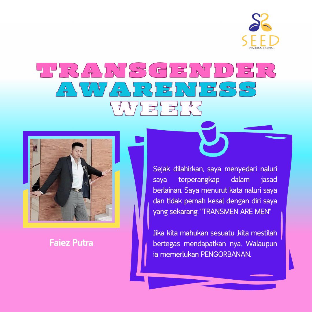 #transawarenessweek #ourcommunityspeaksforourself <a href="/SEEDMalaysia/">SEEDMalaysia</a> 

I am brave, I am bruised
I am who I’m meant to be, this is me!