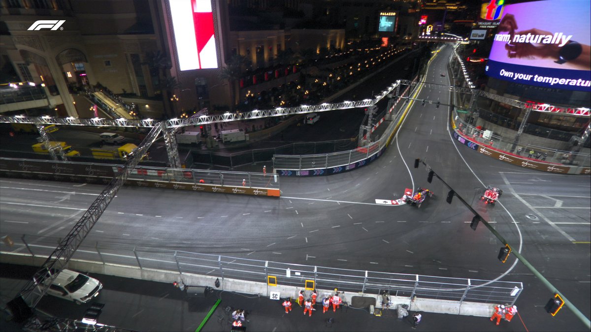 F1's tweet photo. LAP 43/50 

LECLERC RUNS WIDE AND PEREZ IS PAST! 

The @redbullracing driver snatches P2 from Leclerc 

#LasVegasGP #F1 https://t.co/yL39mhDrvG