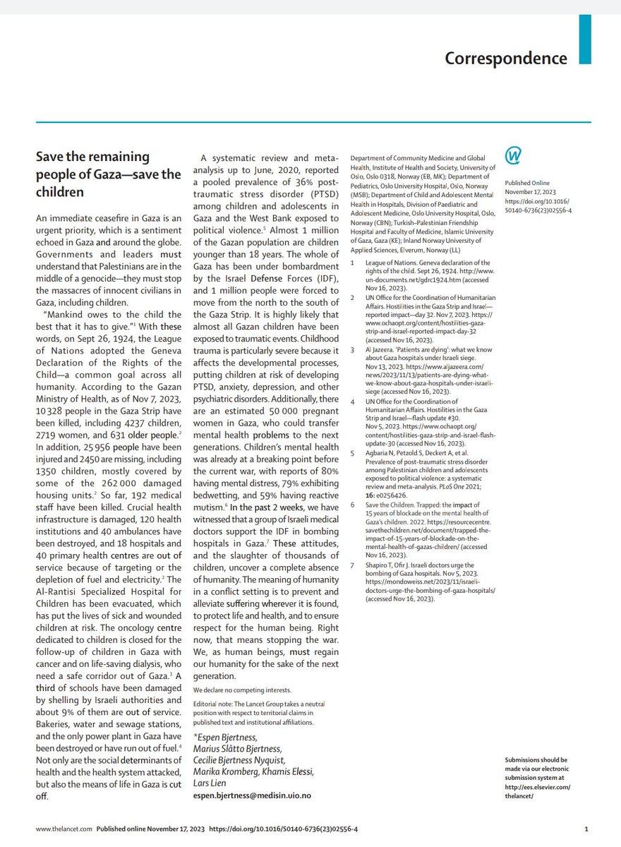 dyt__06's tweet photo. The Lancet dergisinde Filistin'deki soykırımın durdurulması ile ilgili yazı yayınlandı. "İnsanlık çocuğa verebileceğinin en iyisini borçludur."
@elonmusk 

#ZionistCensorship https://t.co/Zfmv1KnniG