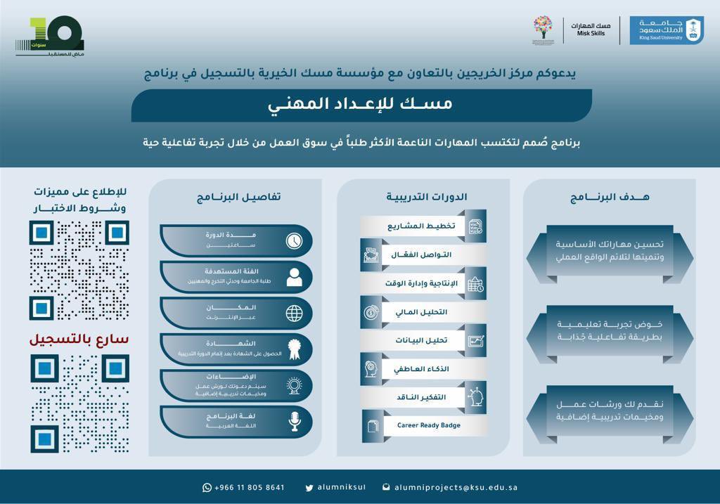 Alumniksu1's tweet photo. #مركز_الخريجين #مؤسسة_مسك_الخيرية  مئات الأشخاص يتقدمون على نفس الوظائف التي تُقدم عليها.. تميز عنهم بالمهارات الأساسية الأكثر طلباً في سوق العمل وبادر بالتسجيل في #برنامج_مسك_للإعداد_المهني من خلال الرابط  https://t.co/epb3B8sqsT https://t.co/PGJRe7iaYg
