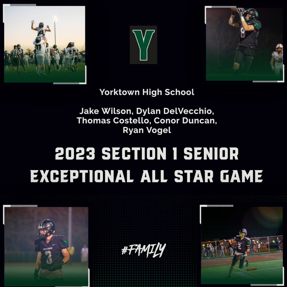 YtownHuskers's tweet photo. Best of luck to our guys tomorrow in the 2023 Section 1 Senior Exceptional All Star Game. 12:30 PM @ Clarkstown North High School. #YorktownFootball #Family https://t.co/m4hWLp86uA