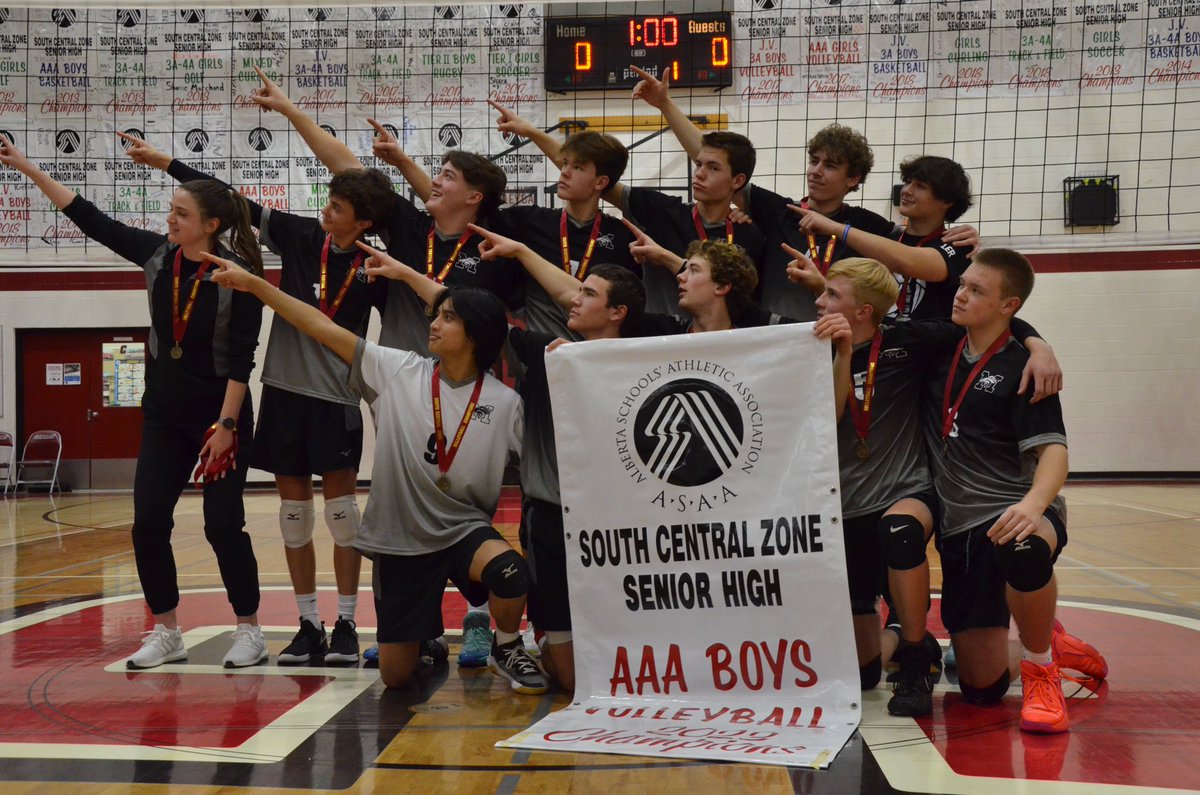 Drum Roll Please…And the South Central Zone Senior Boys V-ball Champions- GMHS Mustangs👏👏👏👏. Thank you Coach Hayley!! Provincials next weekend! #RVSSports