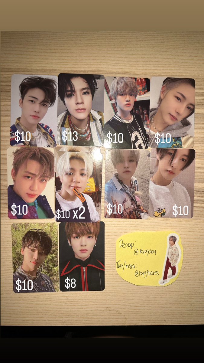 kygtuans's tweet photo. wts nct pcs (dream + 127)
prices are shown below
(can sell at a discounted rate when buying <1) 
i also have tons of extra albums to throw in for an extra $5 (including inclusions)
dm for questions!!
@ncttradingusa @selling_nct_usa @ncttradesusa @NCT_trading https://t.co/KEYU7maO2E