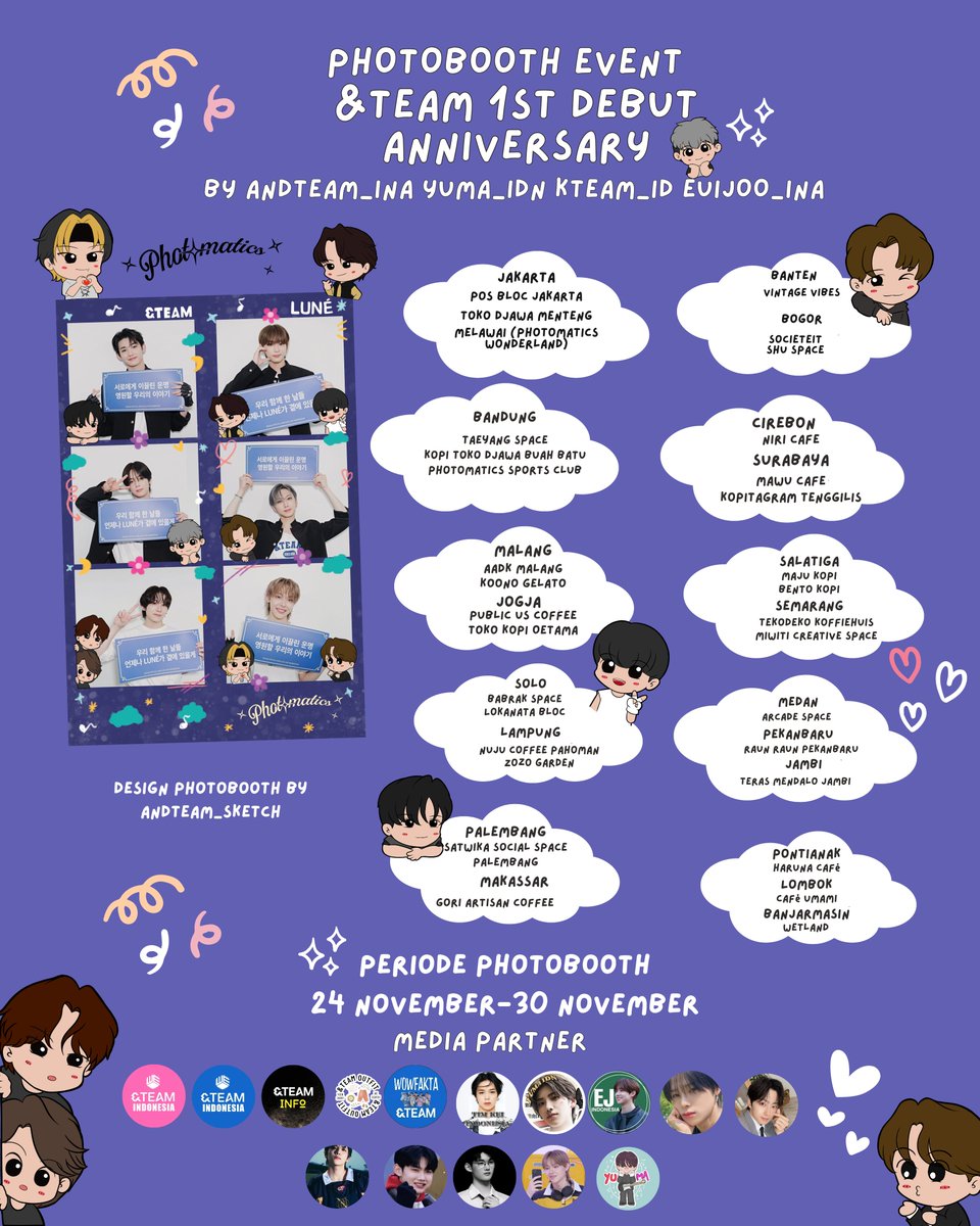 ANDTEAM_INA's tweet photo. ✨️PHOTOBOOTH EVENT📸
&amp;TEAM 1ST DEBUT ANNIVERSARY🐺 

Hai LUNÉINA ayo ikut event photobooth untuk merayakan satu tahun debut &amp;TEAM di @photomaticsid catat tanggal eventnya ya 😆 

🗓: 24-30 November 2023
📍 Photomatics
*Untuk detail alamat photoboothnya silahkan cek poster https://t.co/eS516LWXVm