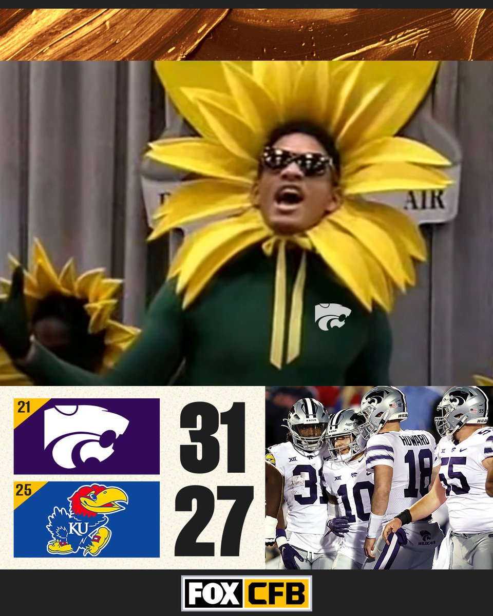 CFBONFOX's tweet image. K-State takes down Kansas in the Sunflower Showdown 🌻🏆