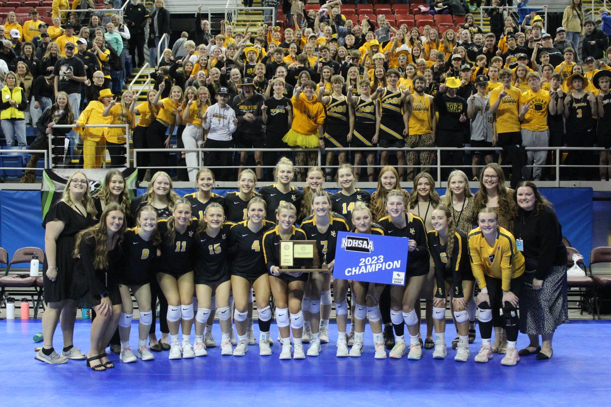 NDHSAA's tweet photo. 2023 NDHSAA Class B Volleyball State Champions: Northern Cass Jaguars https://t.co/lm536llnm6 #NDHSAA #NDpreps @BankWithChoice #PeopleFirst https://t.co/YlxmsAYWKu