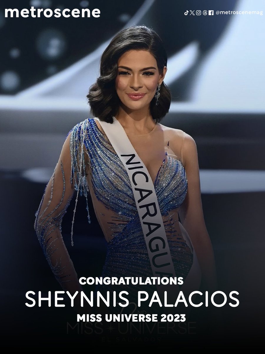 MetrosceneMag's tweet photo. Congratulations, our newest #MissUniverse2023 - Nicaragua!🇳🇮

JUST IN: Sheynnis Palacios wins the 1st Miss Universe crown for Nicaragua! This year's runner-ups are Anntonia Porsild  (Thailand) and Moraya Wilson  (Australia) Follow @metroscenemag

#MissUniverse #72ndMissUniverse https://t.co/Xa5ZY8CqDk