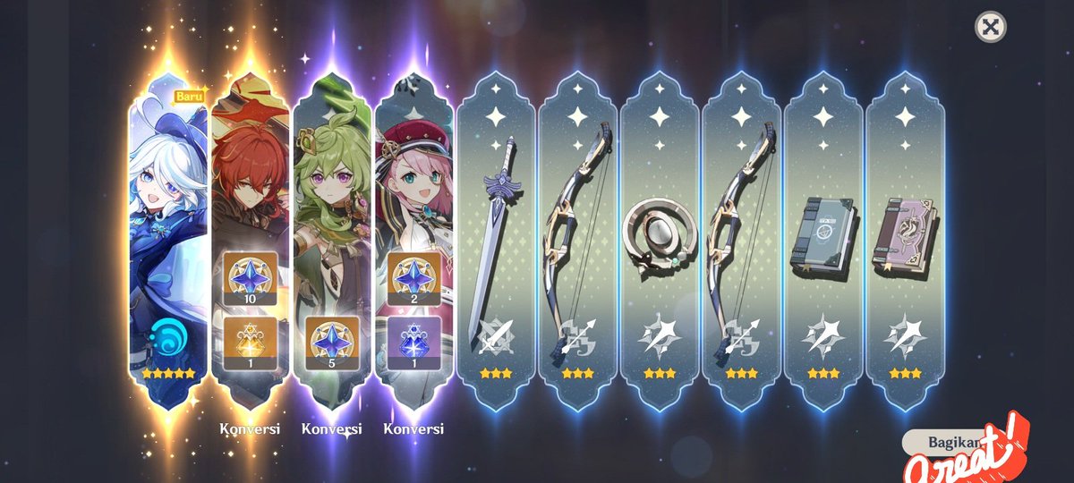 fitiachi's tweet photo. Hasil pull kmrn setelah nguli hbs banner venti 😍😍
Walau ke spook babang
At least i got furina too
#GenshinImpact #furina https://t.co/9XVlXtge51