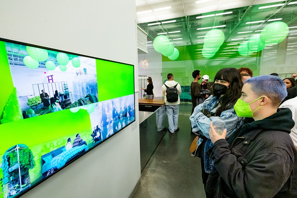 Visitors to "Puppies Puppies (Jade Guanaro Kuriki-Olivo): Nothing New" may encounter the artist lounging on a bed, sitting at her desk, or hosting guests in a restaging of her bedroom. When she's offsite, viewers can watch her on live video feed streamed into the Museum’s Lobby.